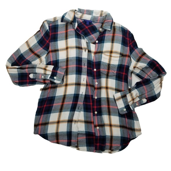 Aeropostale Button Up Long Sleeve Casual Flannel Shirt Womens S Blue Red Rayon - Picture 2 of 13